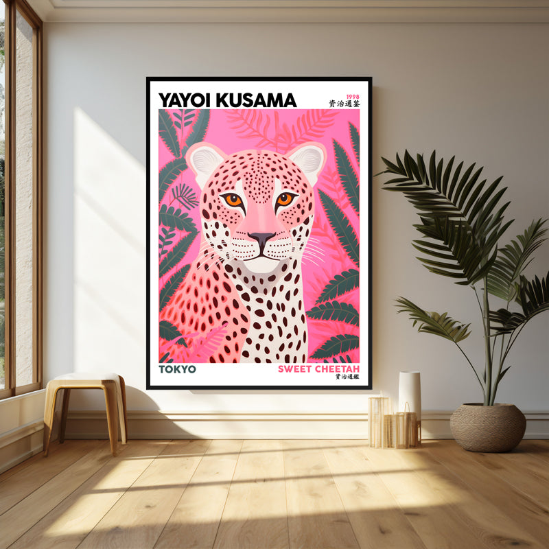 Wall Art & Paintings - Sweet Cheetah Inspired by Yayoi Kusama Wall Art - Black Frame