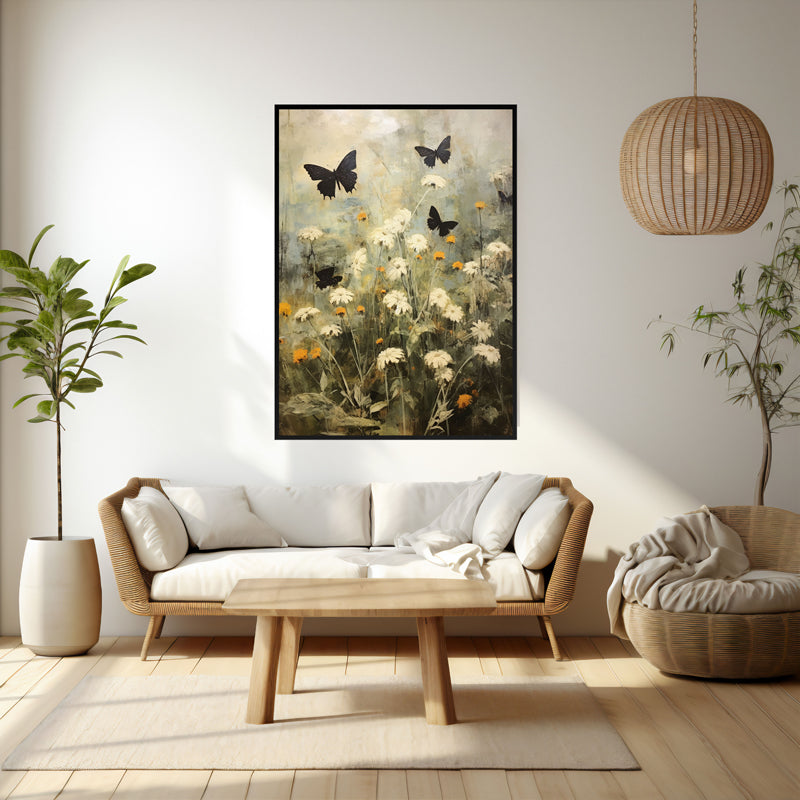 Wall Art & Paintings - Black & White Butterfly Wall Art - Black Frame