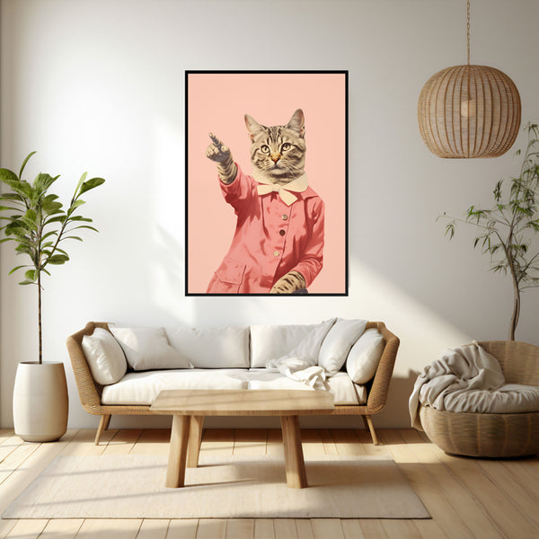 Wall Art & Paintings - Disco Cat Wall Art - Black Frame