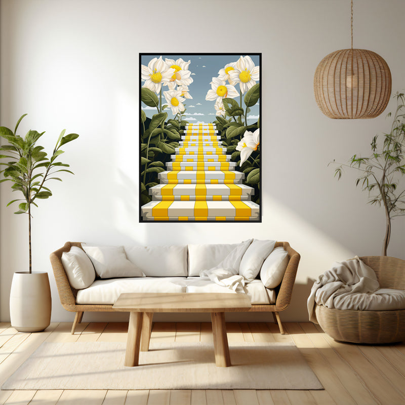 Wall Art & Paintings - Stairway Of Flowers Wall Art - Black Frame