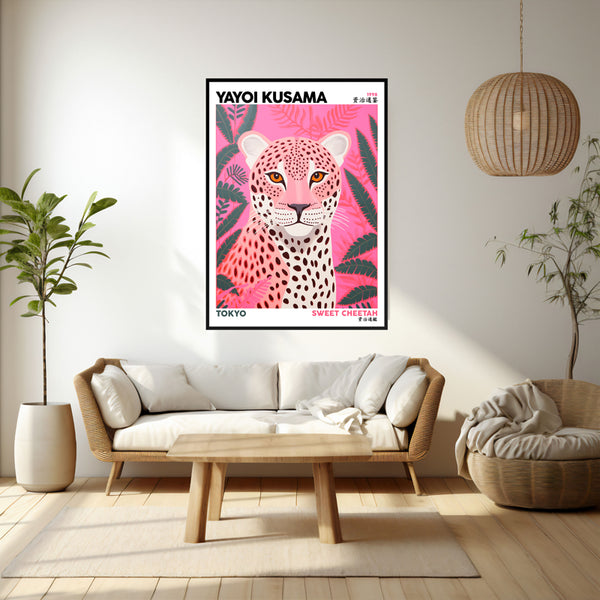 Wall Art & Paintings - Sweet Cheetah Inspired by Yayoi Kusama Wall Art - Black Frame