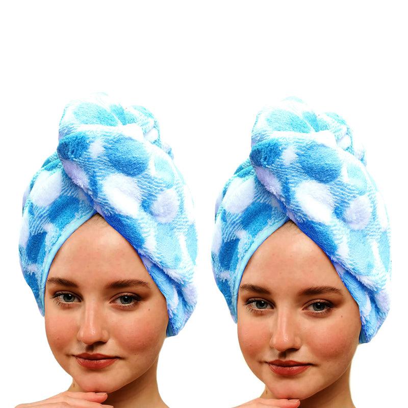 Buy Polka High Absorbent Hair Towel (Blue) - Set Of Two Hair Wraps from Vaaree