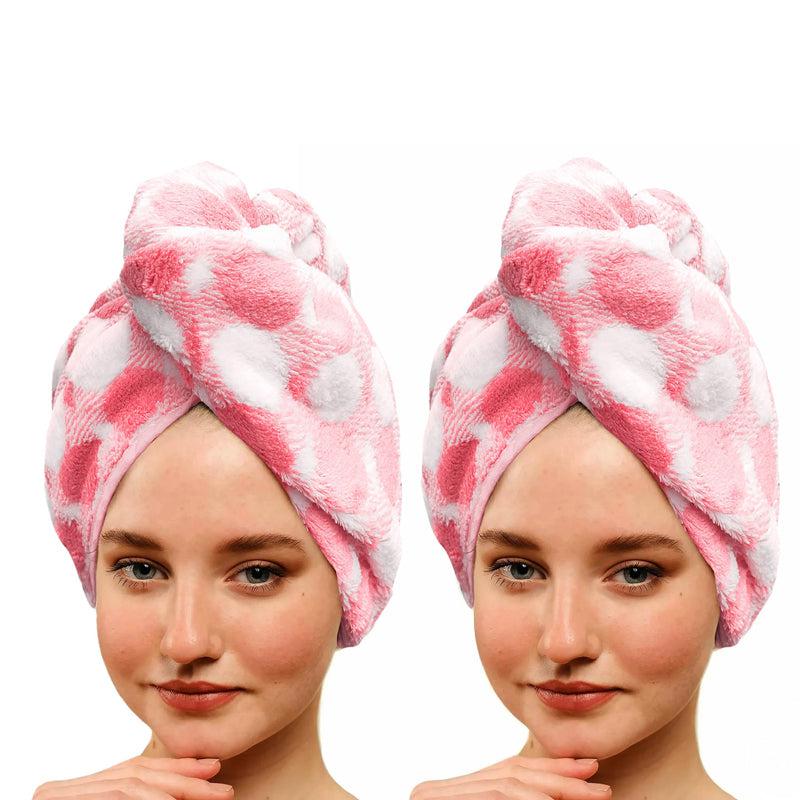 Buy Polka High Absorbent Hair Towel (Pink) - Set Of Two Hair Wraps from Vaaree