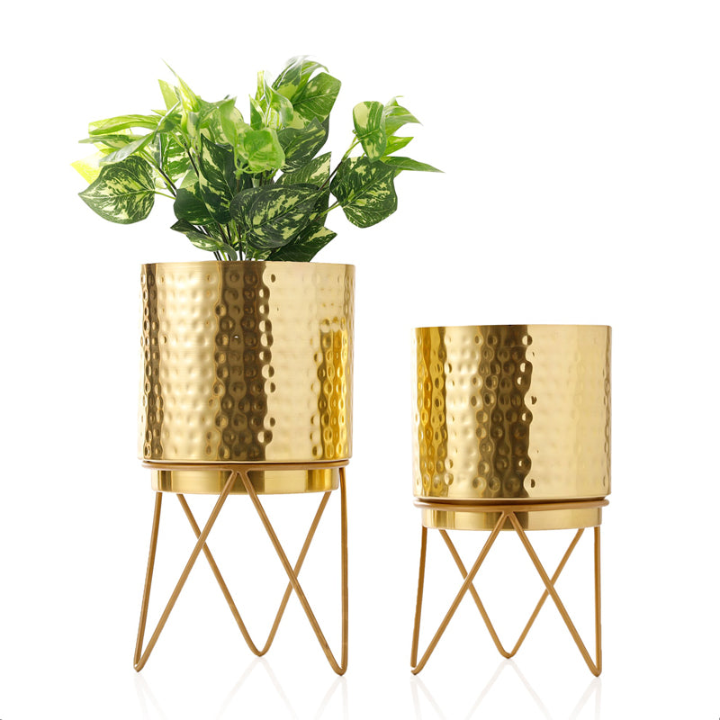 Buy Teodora Hammered Planter (Gold) - Set Of Two Pots & Planters from Vaaree