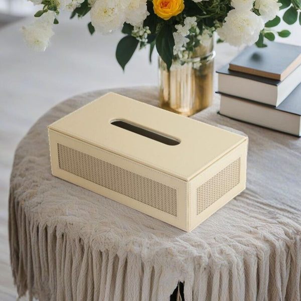 Tissue Holder - Arbo Vegan Leather Tissue Box - Cream