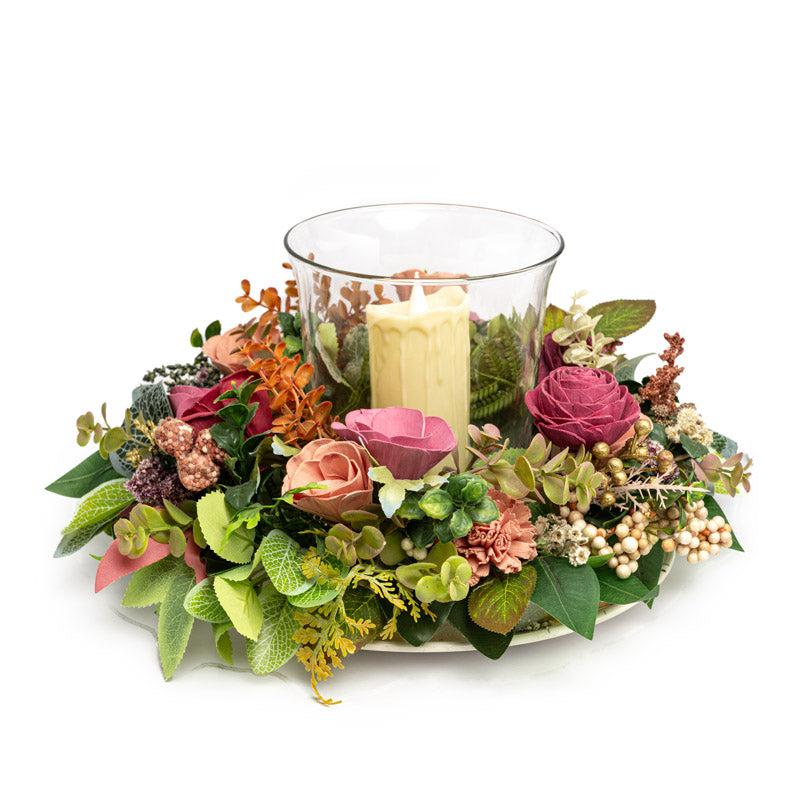 Buy Asva Solawood Floral Tray With Battery Candle Battery Candle from Vaaree