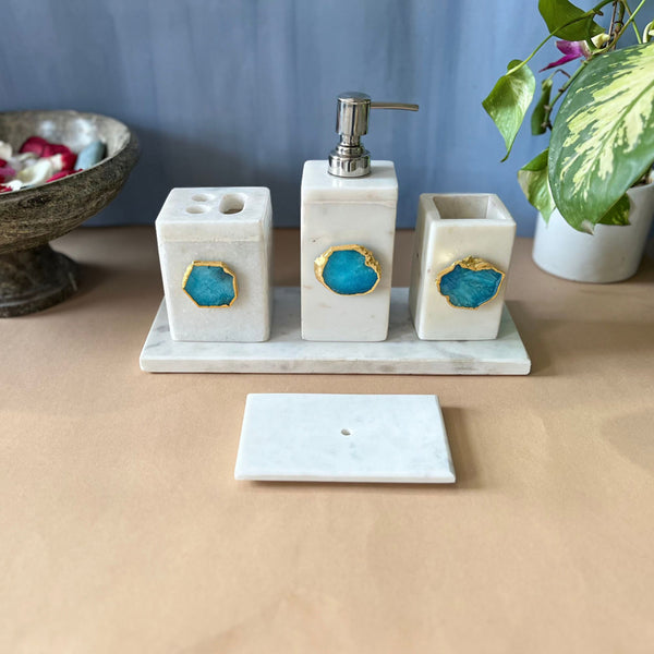 Buy Kade Agate & Marble Bathroom Set - Turquoise Accessories & Sets from Vaaree