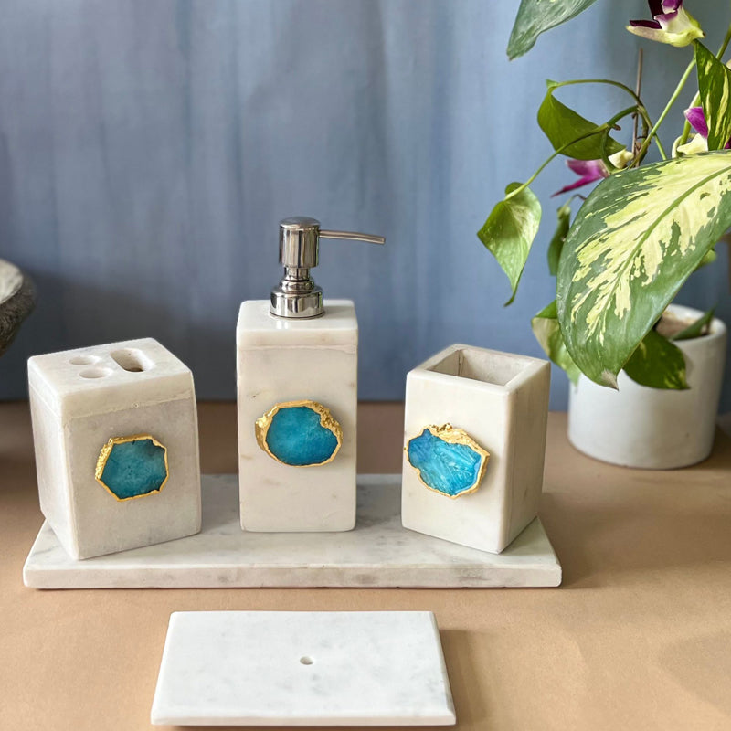 Buy Kade Agate & Marble Bathroom Set - Turquoise Accessories & Sets from Vaaree