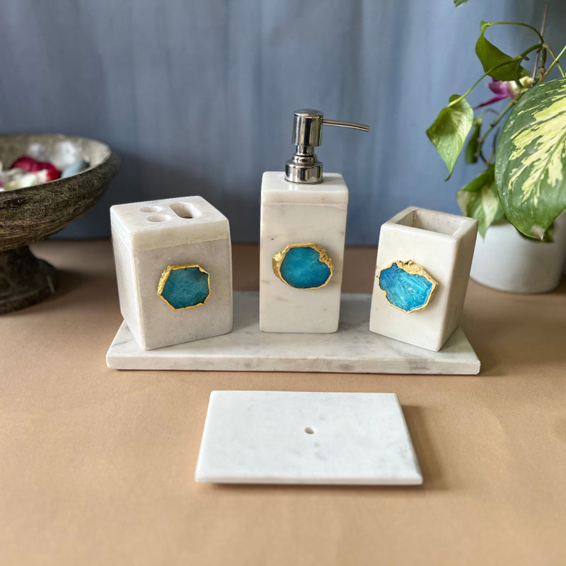 Buy Kade Agate & Marble Bathroom Set - Turquoise Accessories & Sets from Vaaree