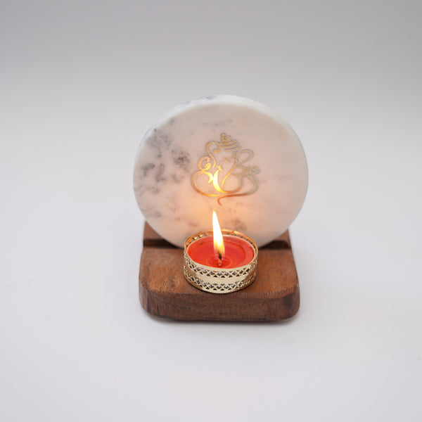 Buy Ganesha Marble Religious Accent With Tealight Candle Holder Candle Holders from Vaaree