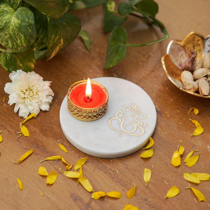 Buy Ganesha Tealight Candle Holder With Marble Base Candle Holders from Vaaree