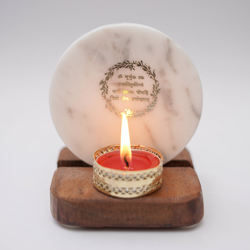 Buy Gayathri Mantra Marble Religious Accent With Tealight Candle Holder Candle Holders from Vaaree