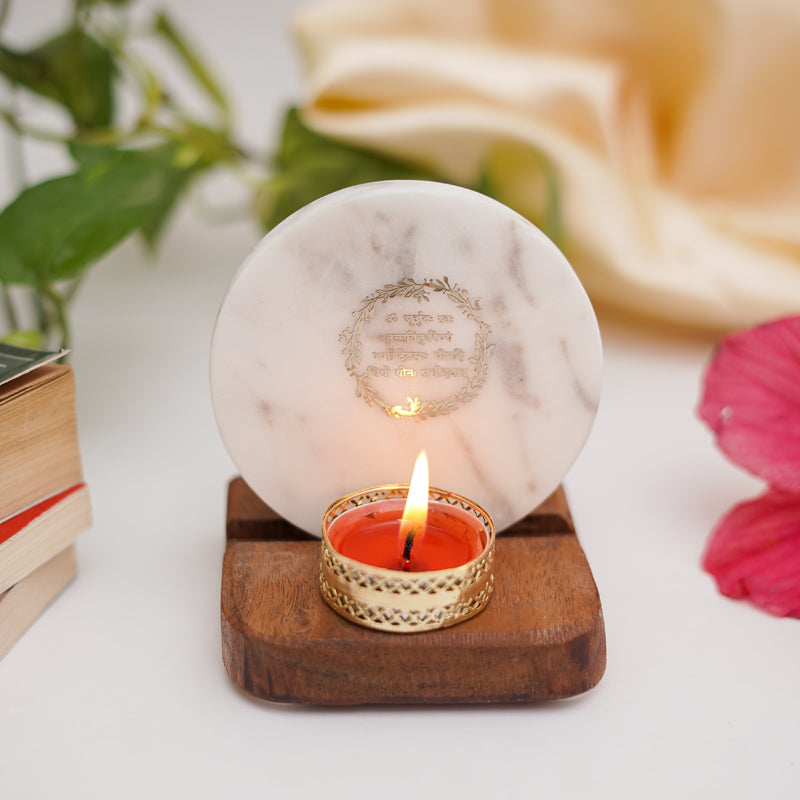 Buy Gayathri Mantra Marble Religious Accent With Tealight Candle Holder Candle Holders from Vaaree