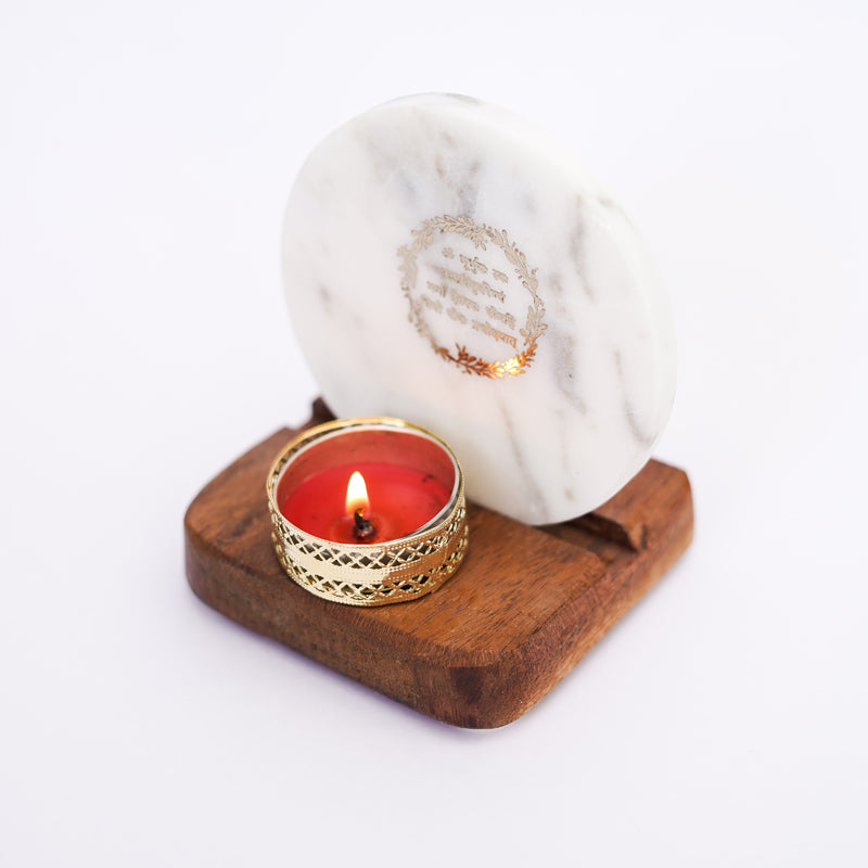 Buy Gayathri Mantra Marble Religious Accent With Tealight Candle Holder Candle Holders from Vaaree