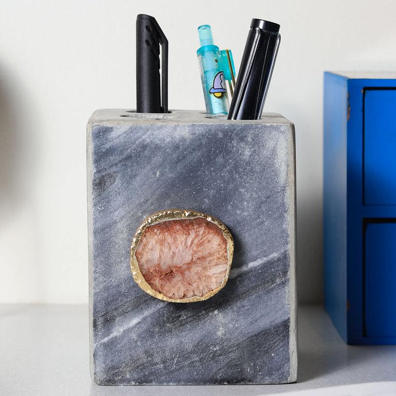 Buy Neiro Marble & Agate Stationary Holder - Brown Pen Stand from Vaaree