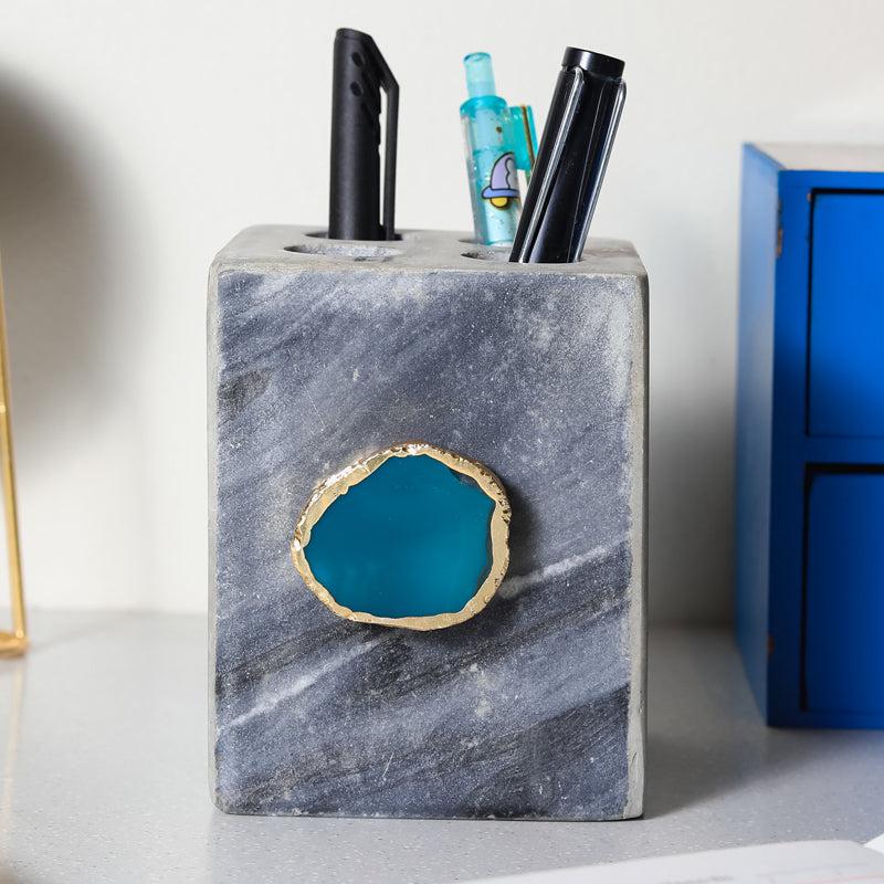 Buy Neiro Marble & Agate Stationary Holder - Green Pen Stand from Vaaree