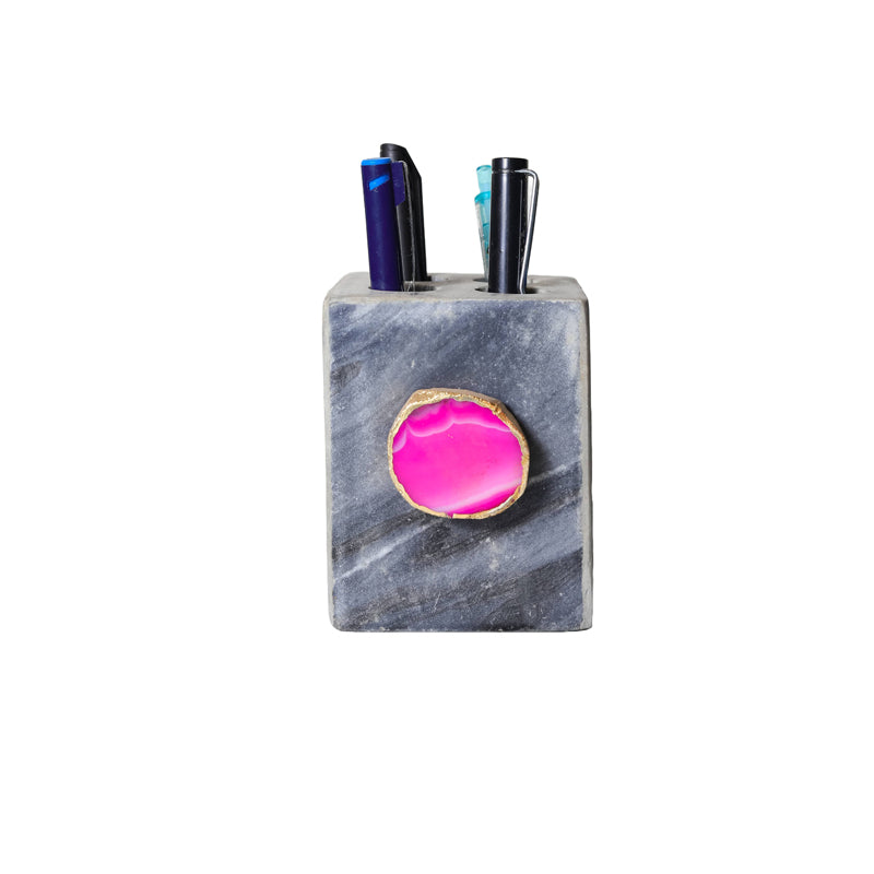 Buy Neiro Marble & Agate Stationary Holder - Pink Pen Stand from Vaaree