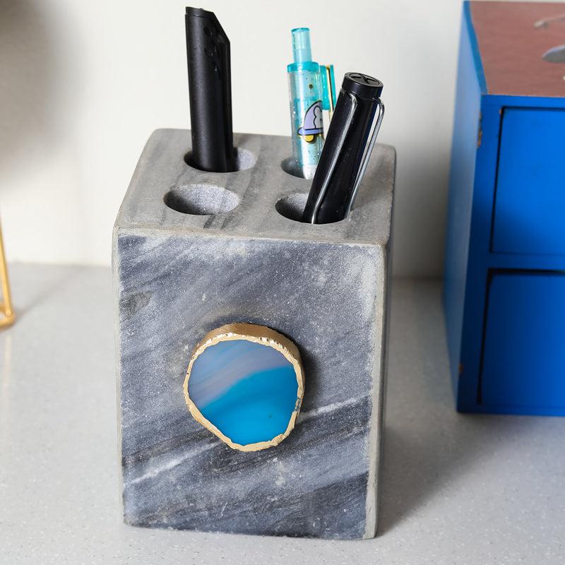 Buy Neiro Marble & Agate Stationary Holder - Turquoise Pen Stand from Vaaree