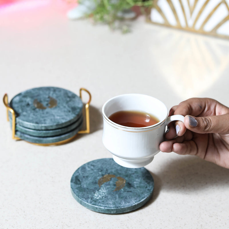 Buy Lina Green Marble Coaster - Set Of Four Coasters from Vaaree