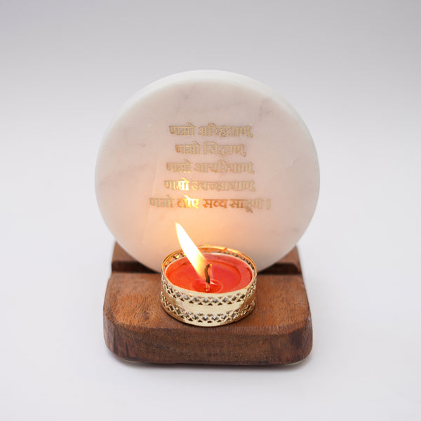 Buy Namokar Mantra Marble Religious Accent With Tealight Candle Holder Candle Holders from Vaaree