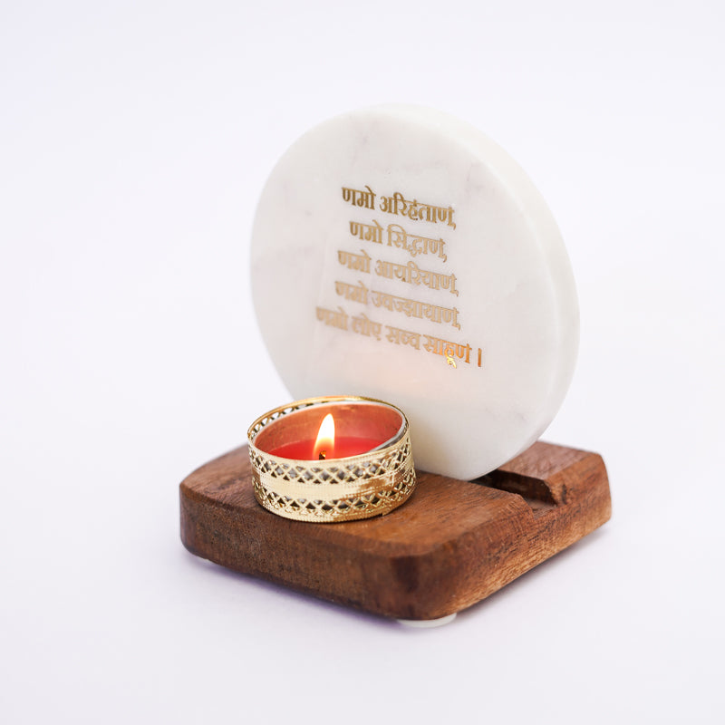 Buy Namokar Mantra Marble Religious Accent With Tealight Candle Holder Candle Holders from Vaaree