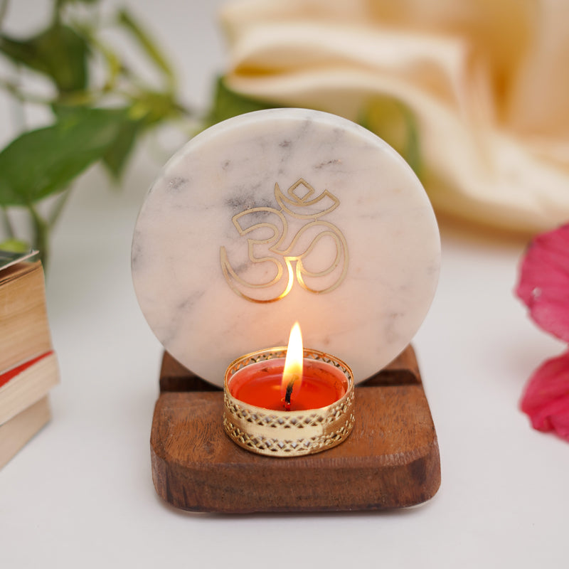 Buy Om Marble Religious Accent With Tealight Candle Holder Candle Holders from Vaaree