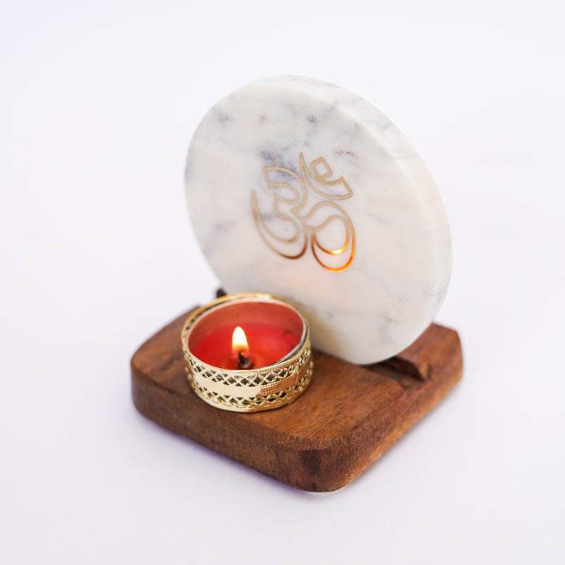 Buy Om Marble Religious Accent With Tealight Candle Holder Candle Holders from Vaaree