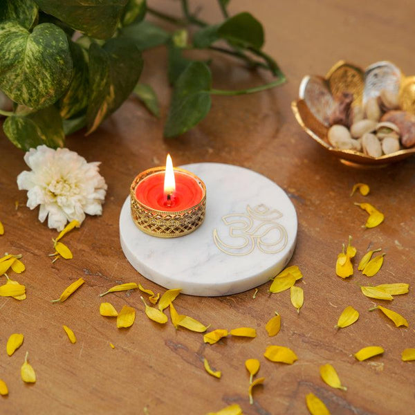 Buy Om Tealight Candle Holder With Marble Base Candle Holders from Vaaree