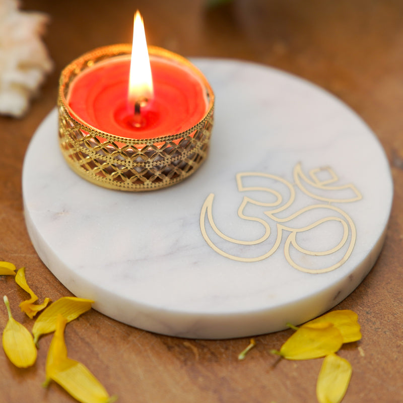 Buy Om Tealight Candle Holder With Marble Base Candle Holders from Vaaree