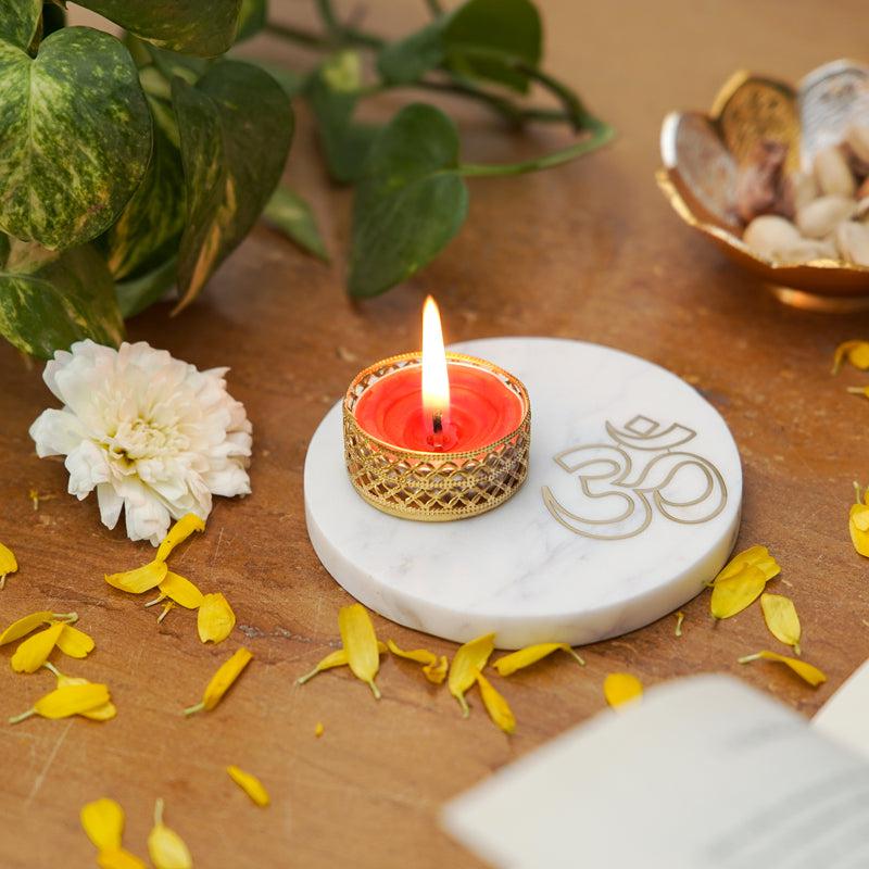 Buy Om Tealight Candle Holder With Marble Base Candle Holders from Vaaree