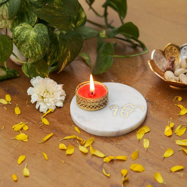 Buy Ik Onkar Tealight Candle Holder With Marble Base Candle Holders from Vaaree