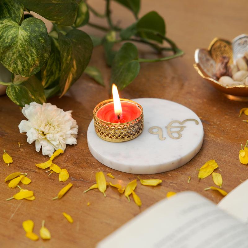 Buy Ik Onkar Tealight Candle Holder With Marble Base Candle Holders from Vaaree