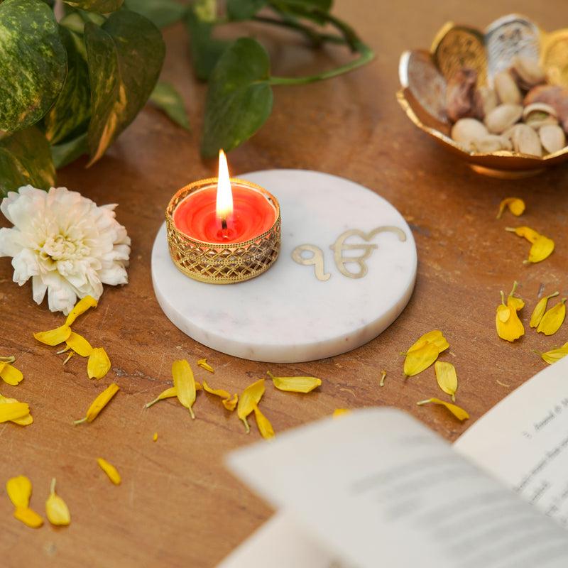 Buy Ik Onkar Tealight Candle Holder With Marble Base Candle Holders from Vaaree