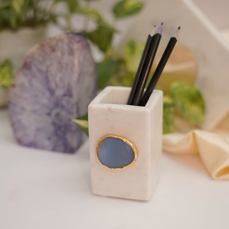 Buy Kade Marble Agate Stationary Holder - Blue Pen Stand from Vaaree