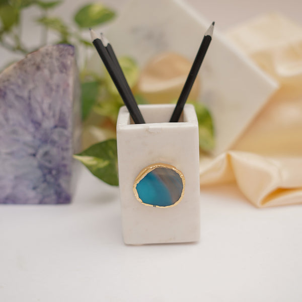 Pen Stand - Kade Marble Agate Stationary Holder - Turquoise