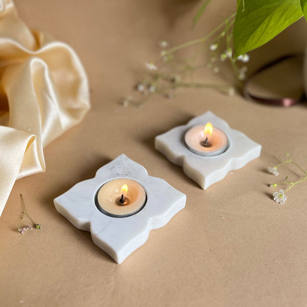 Buy Eudora Flora Handcrafted Marble Tealight Candle Holder - Set Of Two Candle Holders from Vaaree