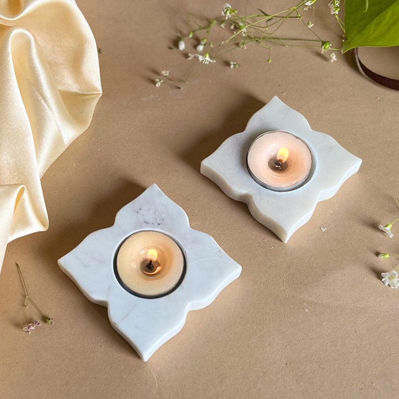 Buy Eudora Flora Handcrafted Marble Tealight Candle Holder - Set Of Two Candle Holders from Vaaree