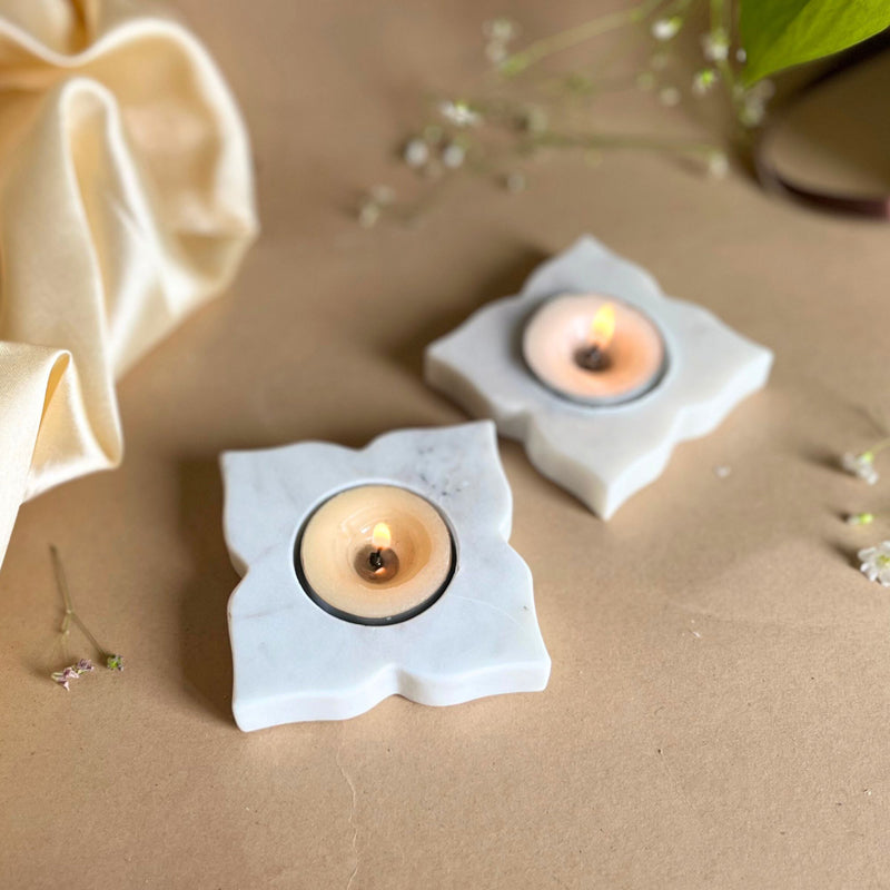 Buy Eudora Flora Handcrafted Marble Tealight Candle Holder - Set Of Two Candle Holders from Vaaree