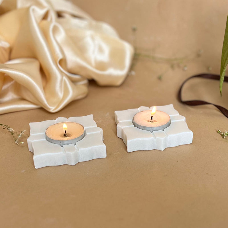 Buy Eudora Leaf Handcrafted Marble Tealight Candle Holder - Set Of Two Candle Holders from Vaaree