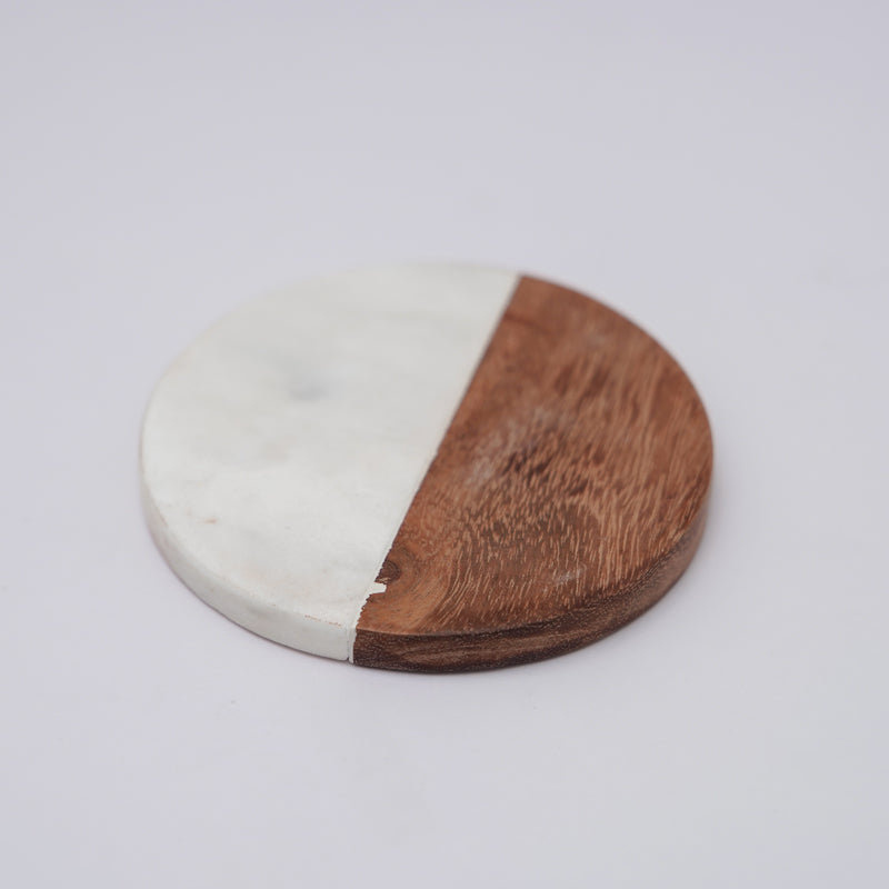 Coaster - Losa Handmade Round Marble And Wooden Coaster - Set Of Two