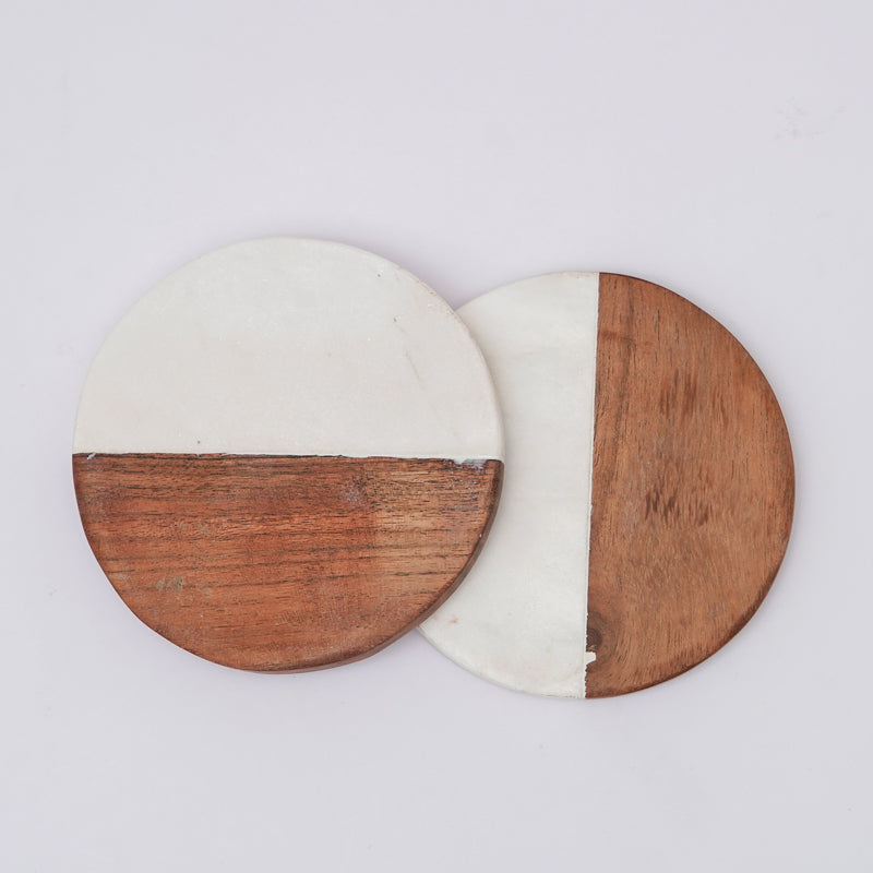 Coaster - Losa Handmade Round Marble And Wooden Coaster - Set Of Two