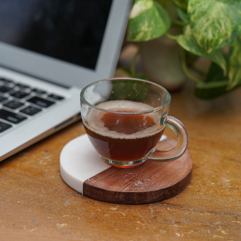 Coaster - Losa Handmade Round Marble And Wooden Coaster - Set Of Two