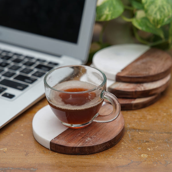 Coaster - Losa Handmade Round Marble And Wooden Coaster - Set Of Four