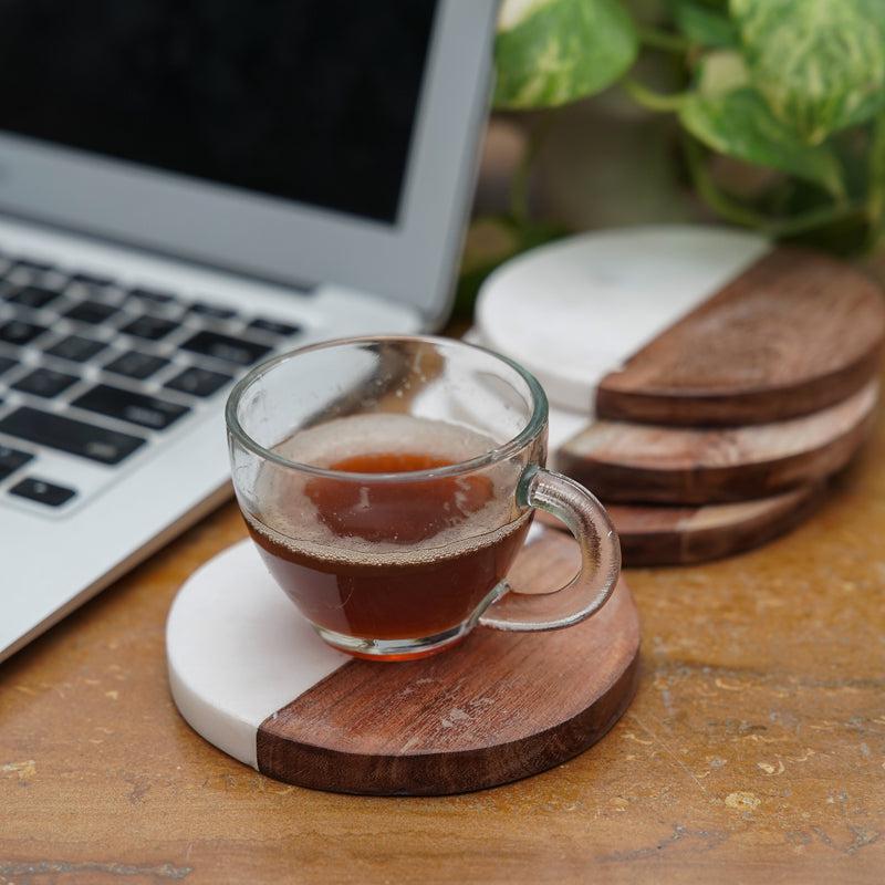 Buy Losa Handmade Round Marble And Wooden Coaster - Set Of Four Coasters from Vaaree