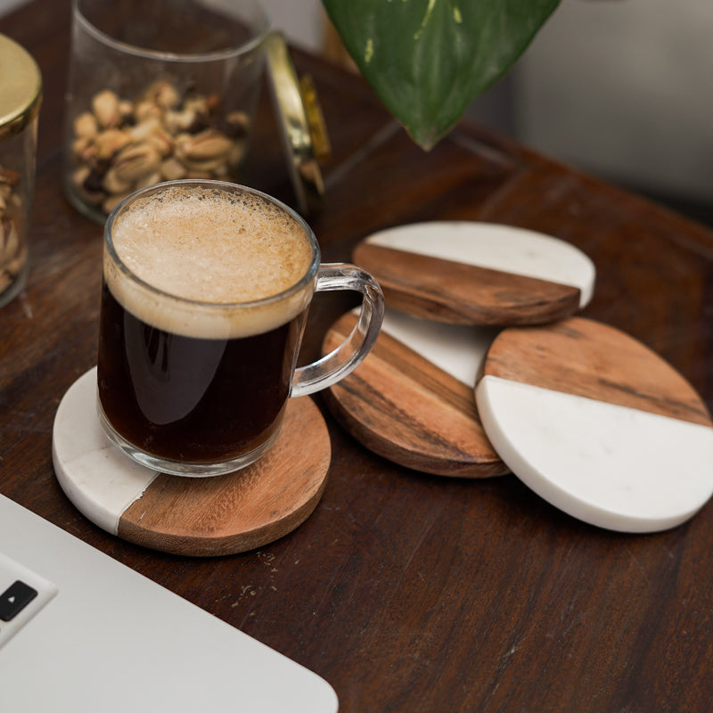 Coaster - Losa Handmade Round Marble And Wooden Coaster - Set Of Four