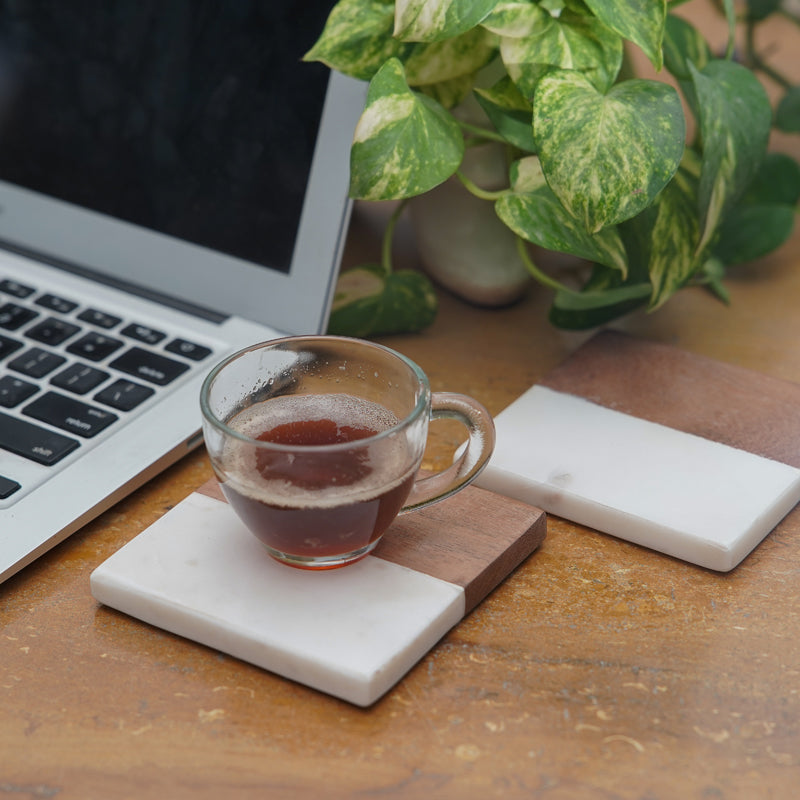 Coaster - Losa Handmade Square Marble And Wooden Coaster - Set Of Two