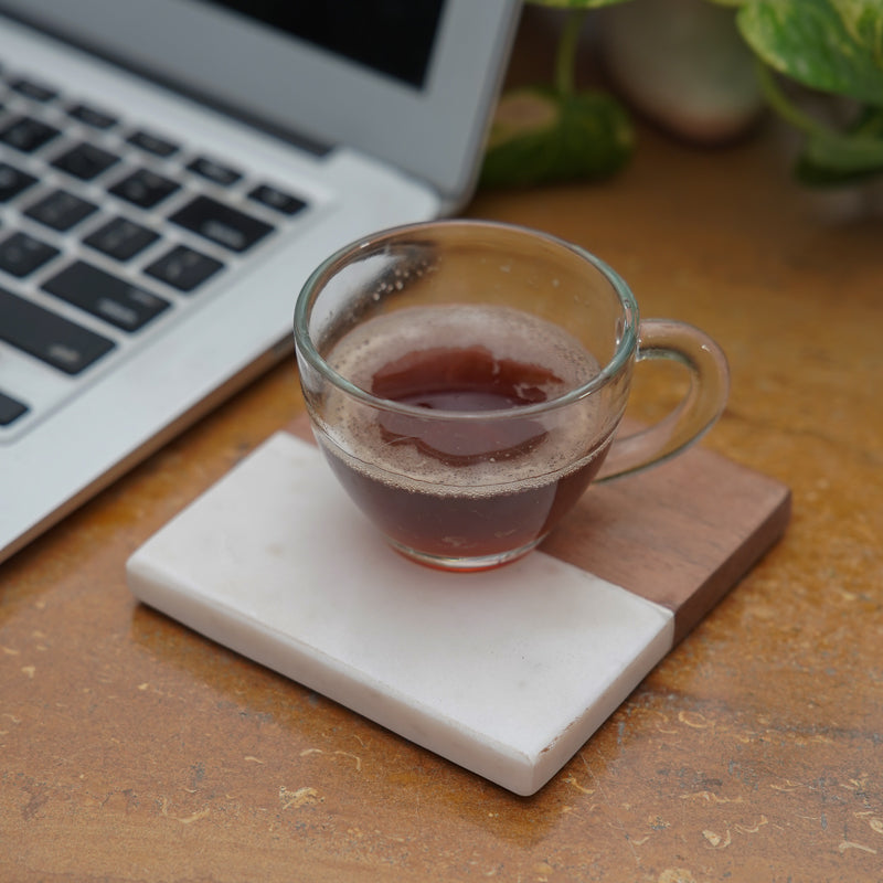 Buy Losa Handmade Square Marble And Wooden Coaster - Set Of Four Coasters from Vaaree