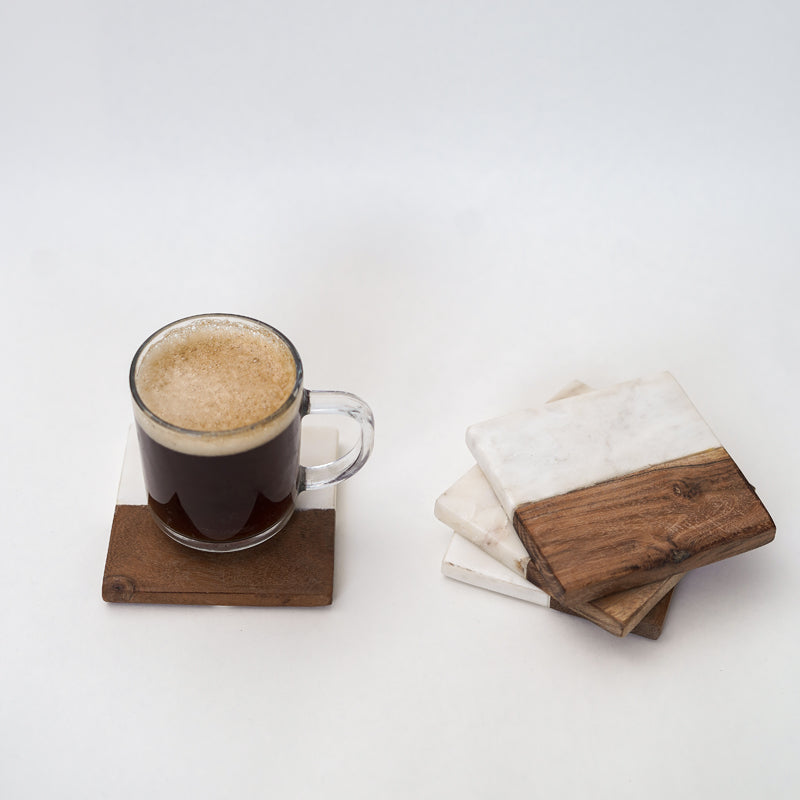 Coaster - Losa Handmade Square Marble And Wooden Coaster - Set Of Four