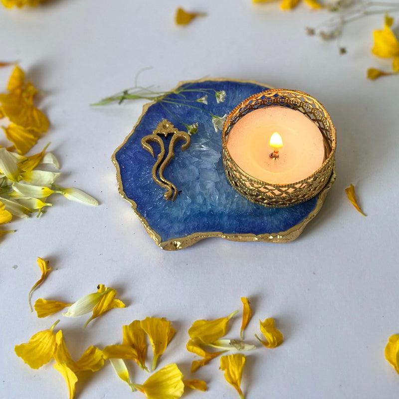 Buy Ganesha Handcrafted Agate Tealight Candle Holder - Blue Candle Holders from Vaaree