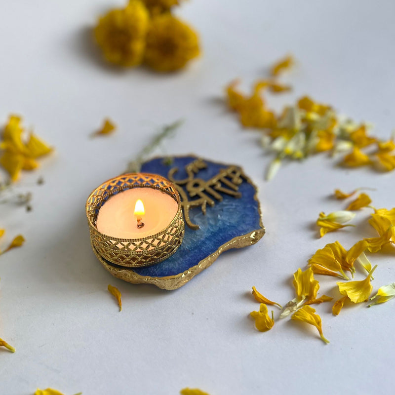 Buy Jai Sri Ram Handcrafted Agate Tealight Candle Holder - Blue Candle Holders from Vaaree